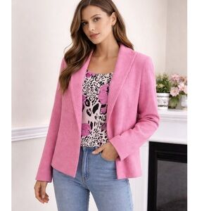 JONES NEW YORK SIGNATURE Pink Open Front Textured Virgin Wool Blazer 10 NWOT